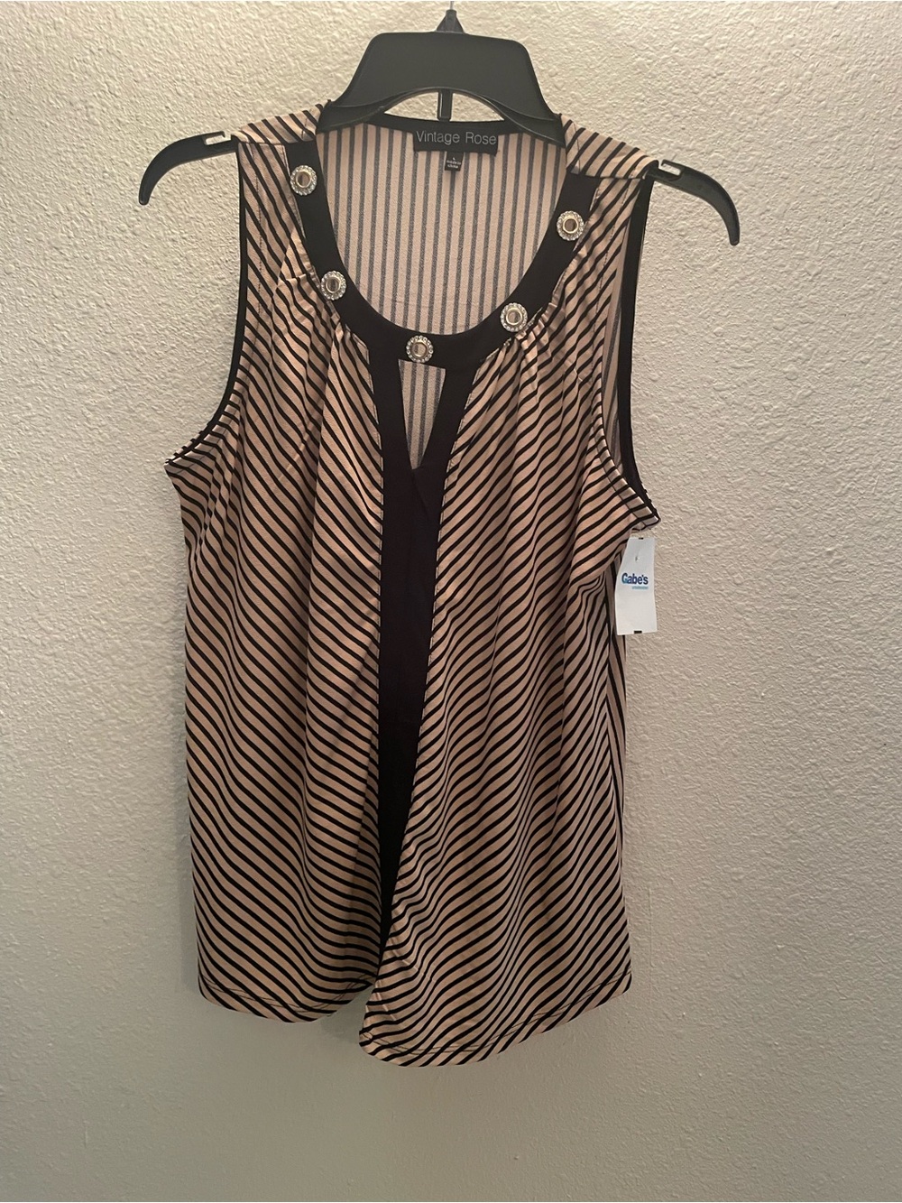Black & Beige Striped Sleeveless Top